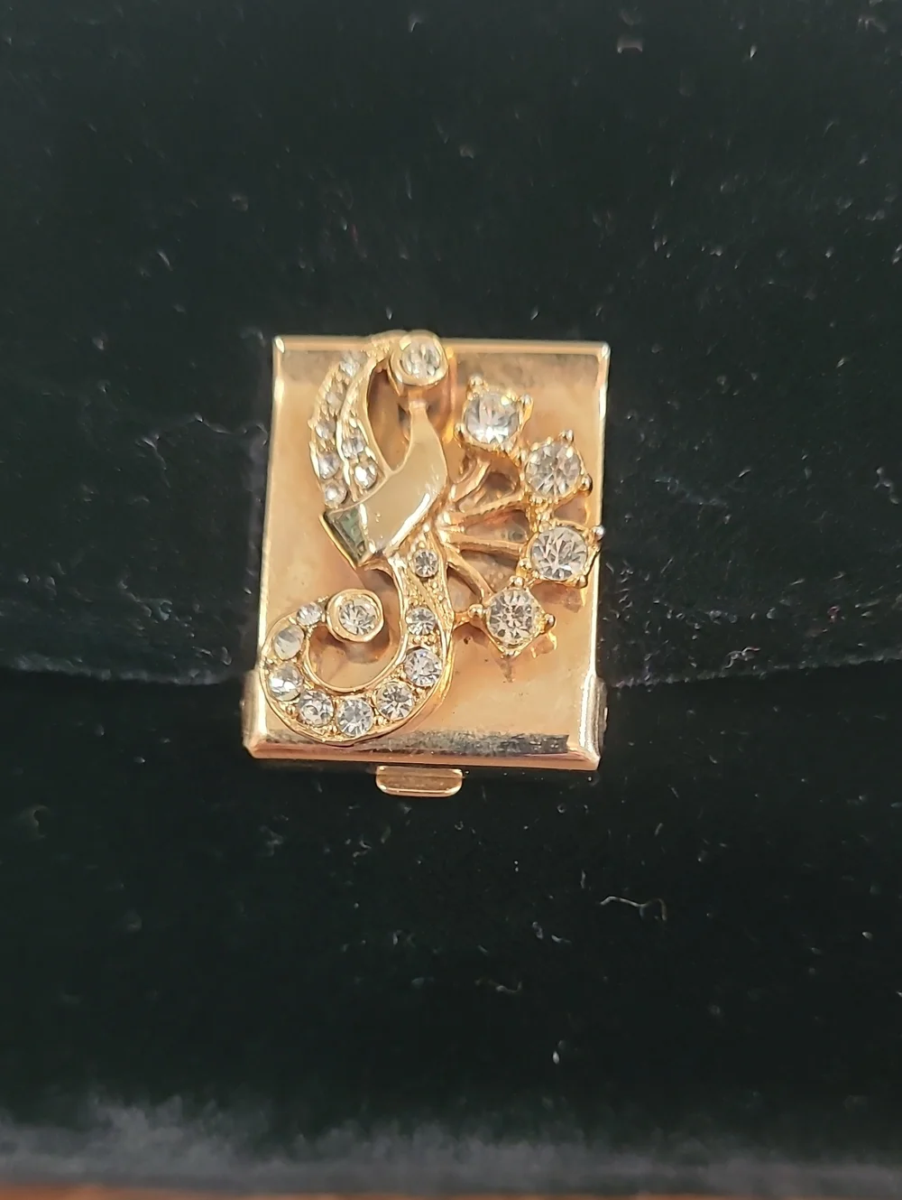 Garay Vintage Black Velvet Evening Clutch with Gold Tone Clasp and Embellishment